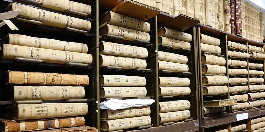 row of historical record books