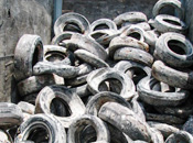Tires that have been removed from the ocean floor